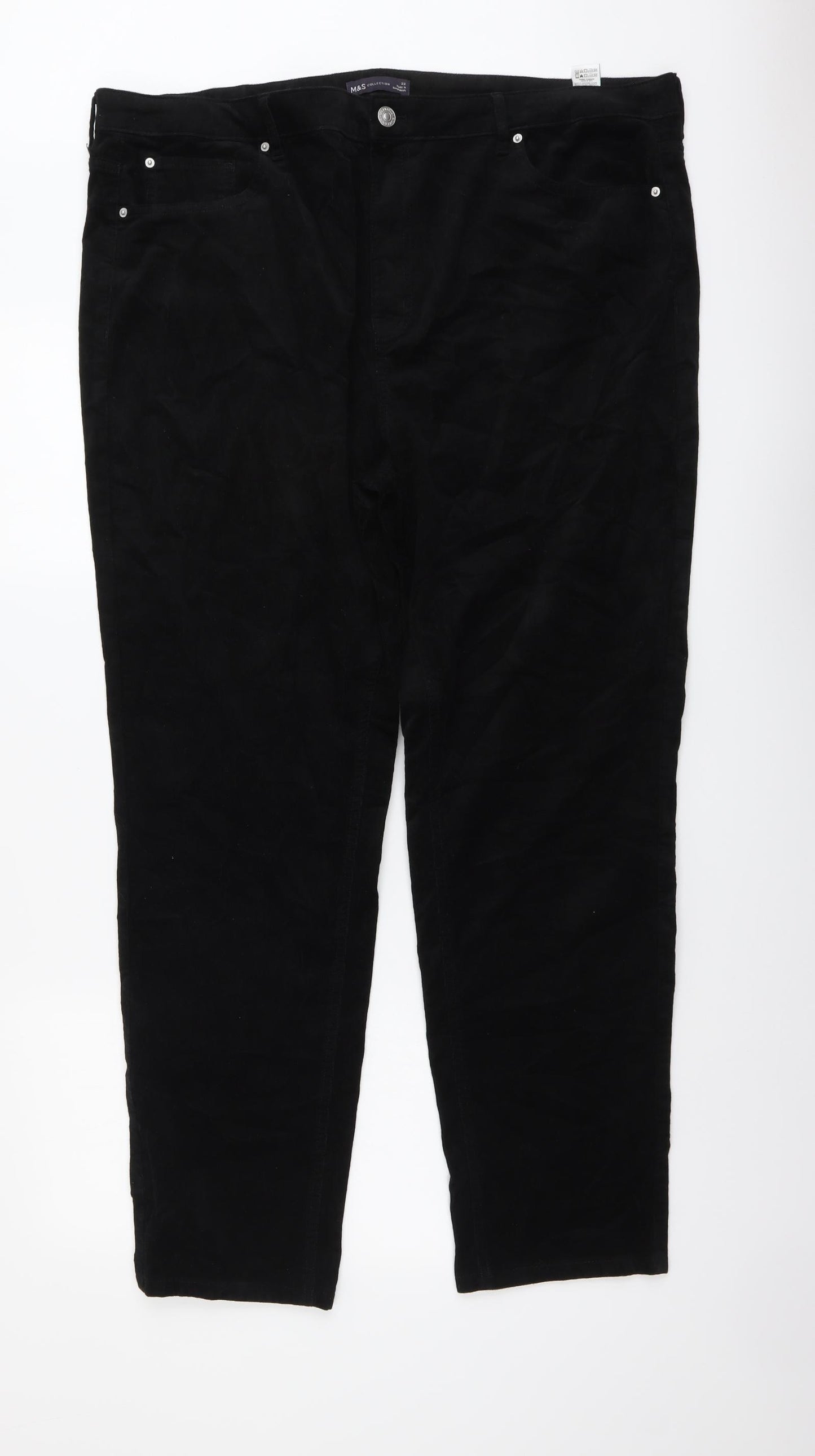 Marks and Spencer Womens Black Cotton Trousers Size 22 L30 in Regular Button