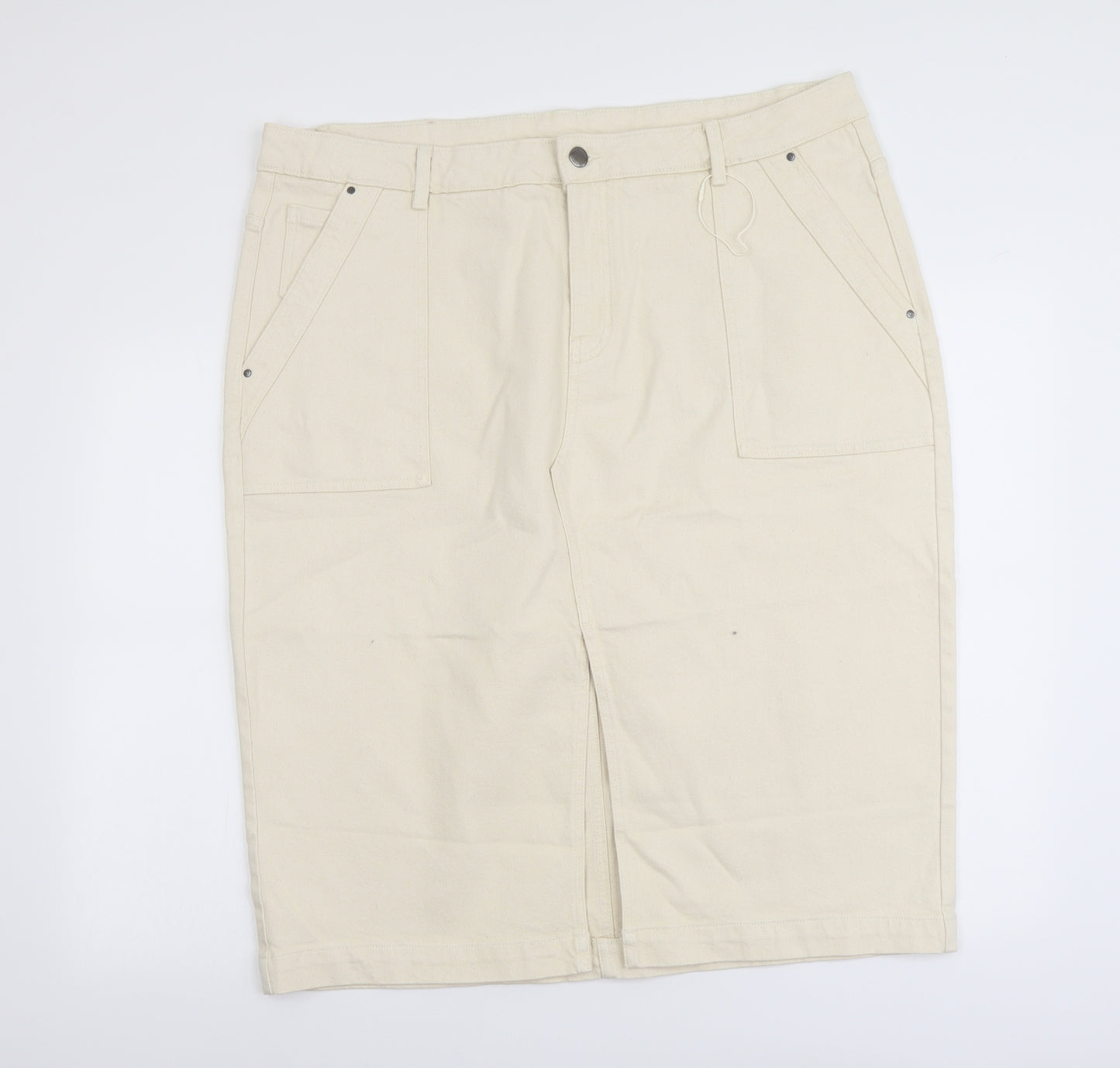 Per Una Womens Beige Cotton Straight & Pencil Skirt Size 22 Button