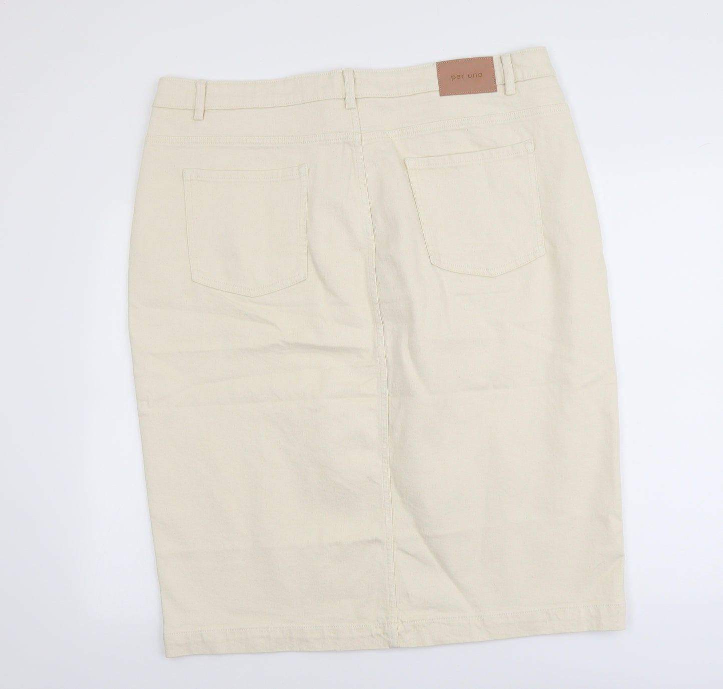 Per Una Womens Beige Cotton Straight & Pencil Skirt Size 22 Button