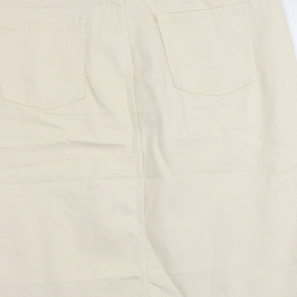Per Una Womens Beige Cotton Straight & Pencil Skirt Size 22 Button
