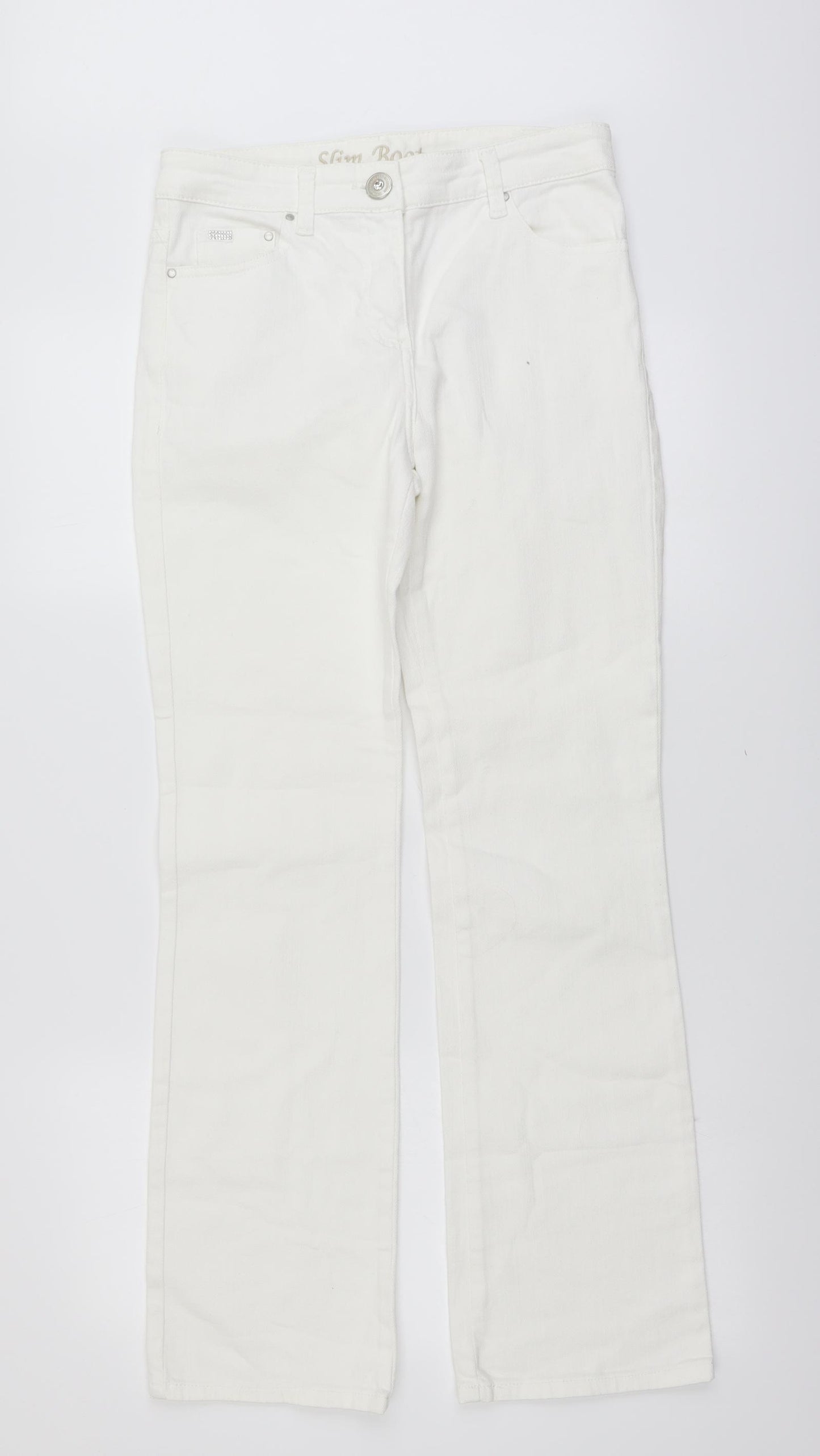 Marks and Spencer Womens White Cotton Bootcut Jeans Size 8 L30 in Regular Button