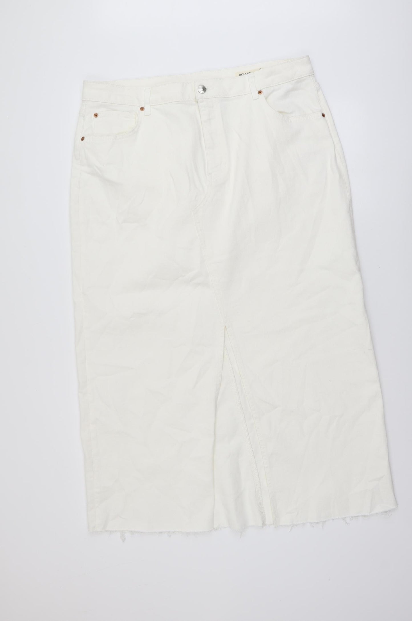 Marks and Spencer Womens Ivory Cotton Straight & Pencil Skirt Size 20 Button