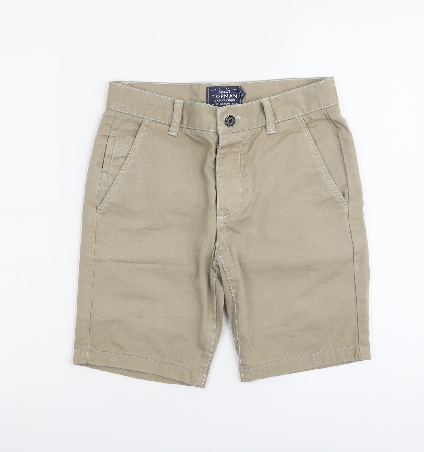 Topman Mens Beige Cotton Chino Shorts Size 28 in L8 in Regular Button
