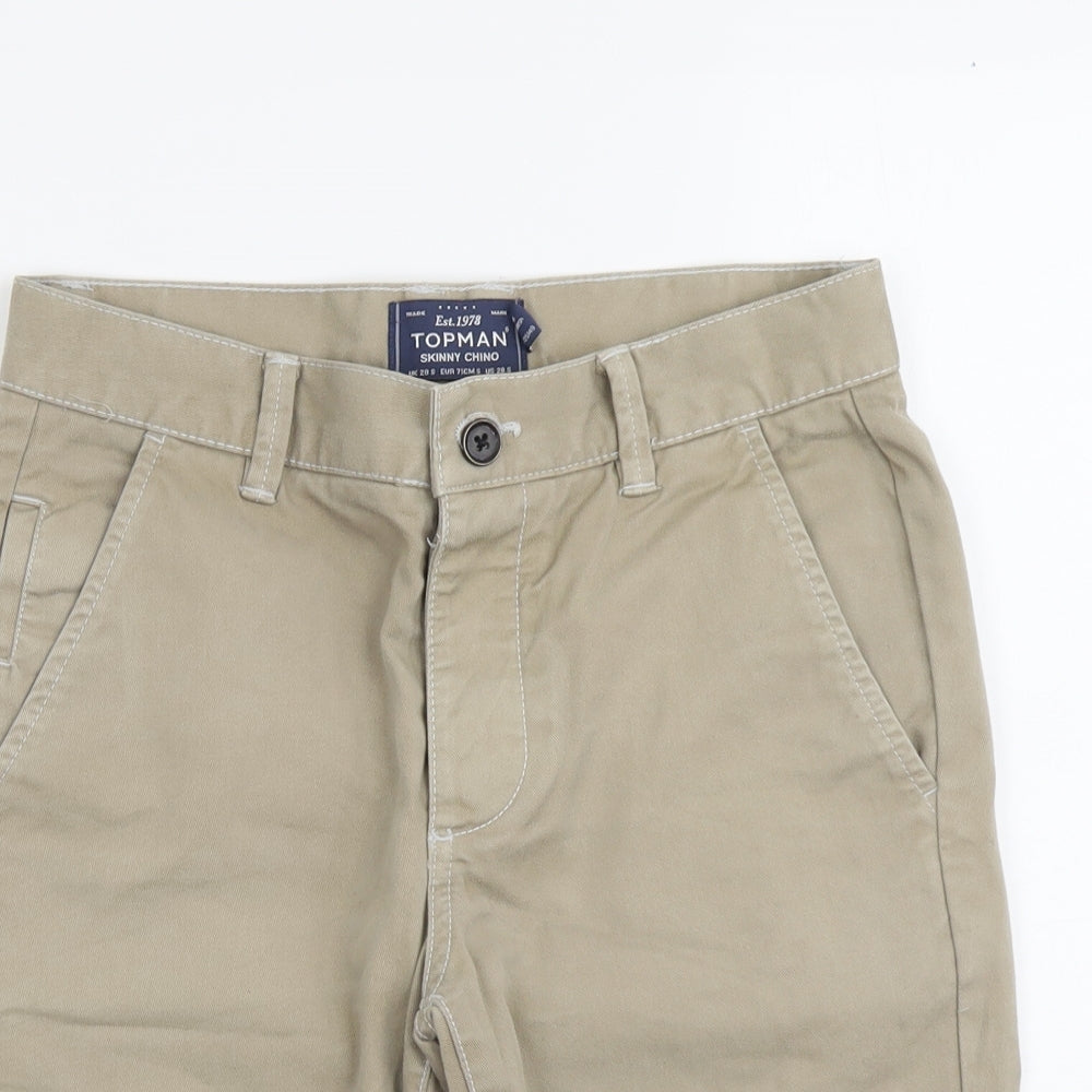 Topman Mens Beige Cotton Chino Shorts Size 28 in L8 in Regular Button