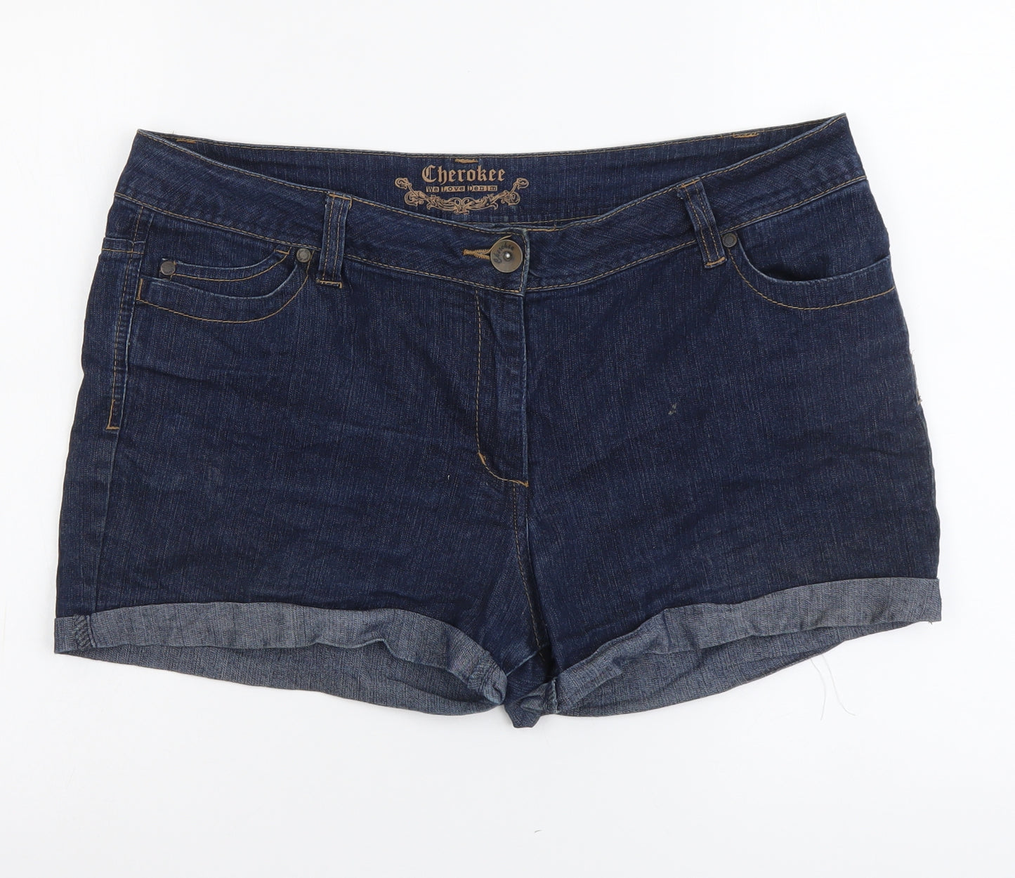 Cherokee Womens Blue Cotton Hot Pants Shorts Size 16 L3 in Regular Button