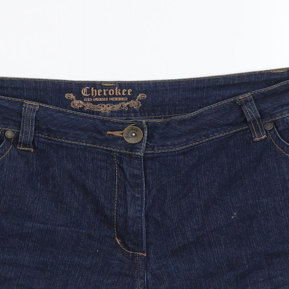 Cherokee Womens Blue Cotton Hot Pants Shorts Size 16 L3 in Regular Button