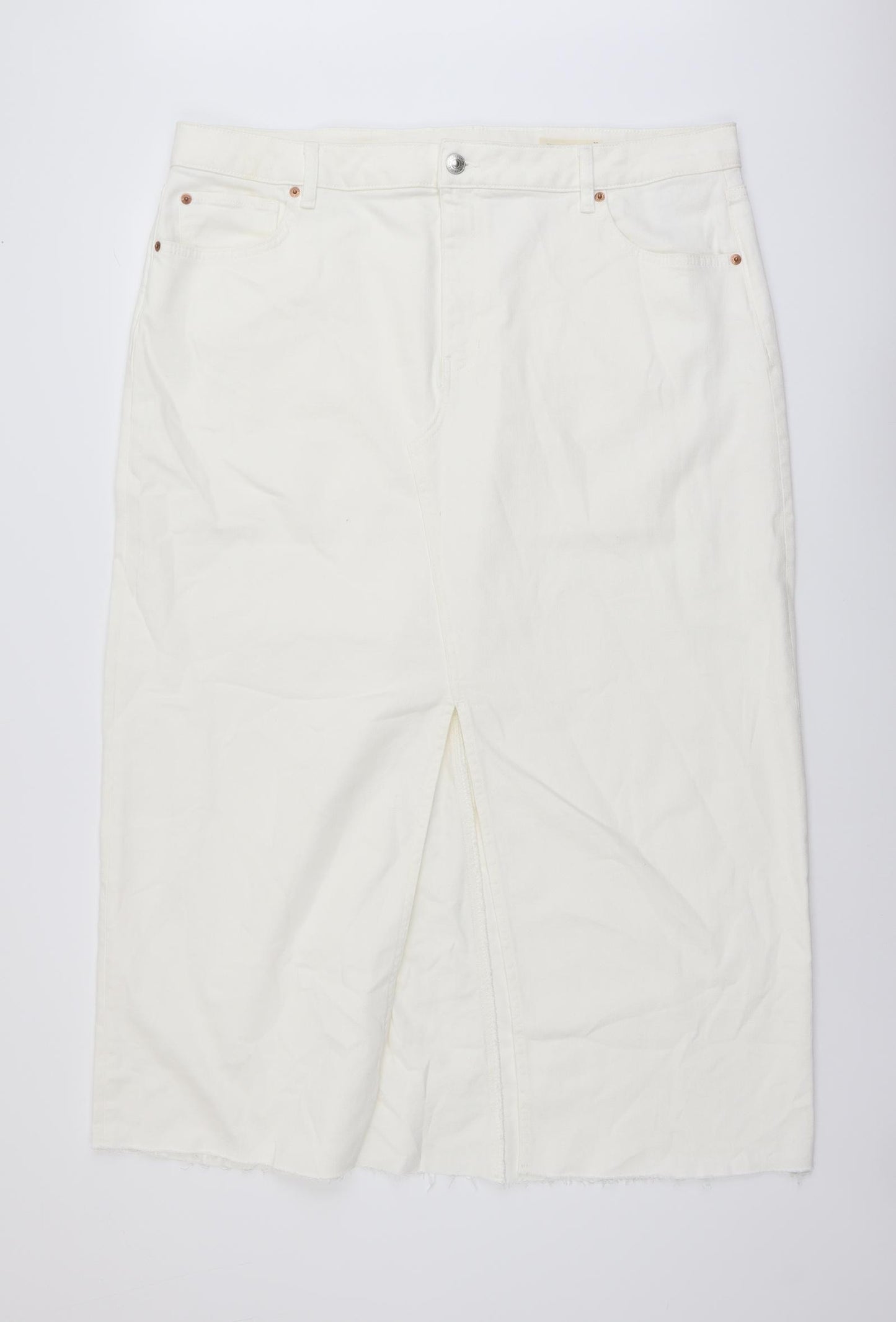 Marks and Spencer Womens Ivory Cotton Straight & Pencil Skirt Size 22 Button