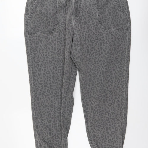 Marks and Spencer Womens Grey Animal Print Cotton Tapered Jeans Size 20 L25 in Regular Button - Leopard Print