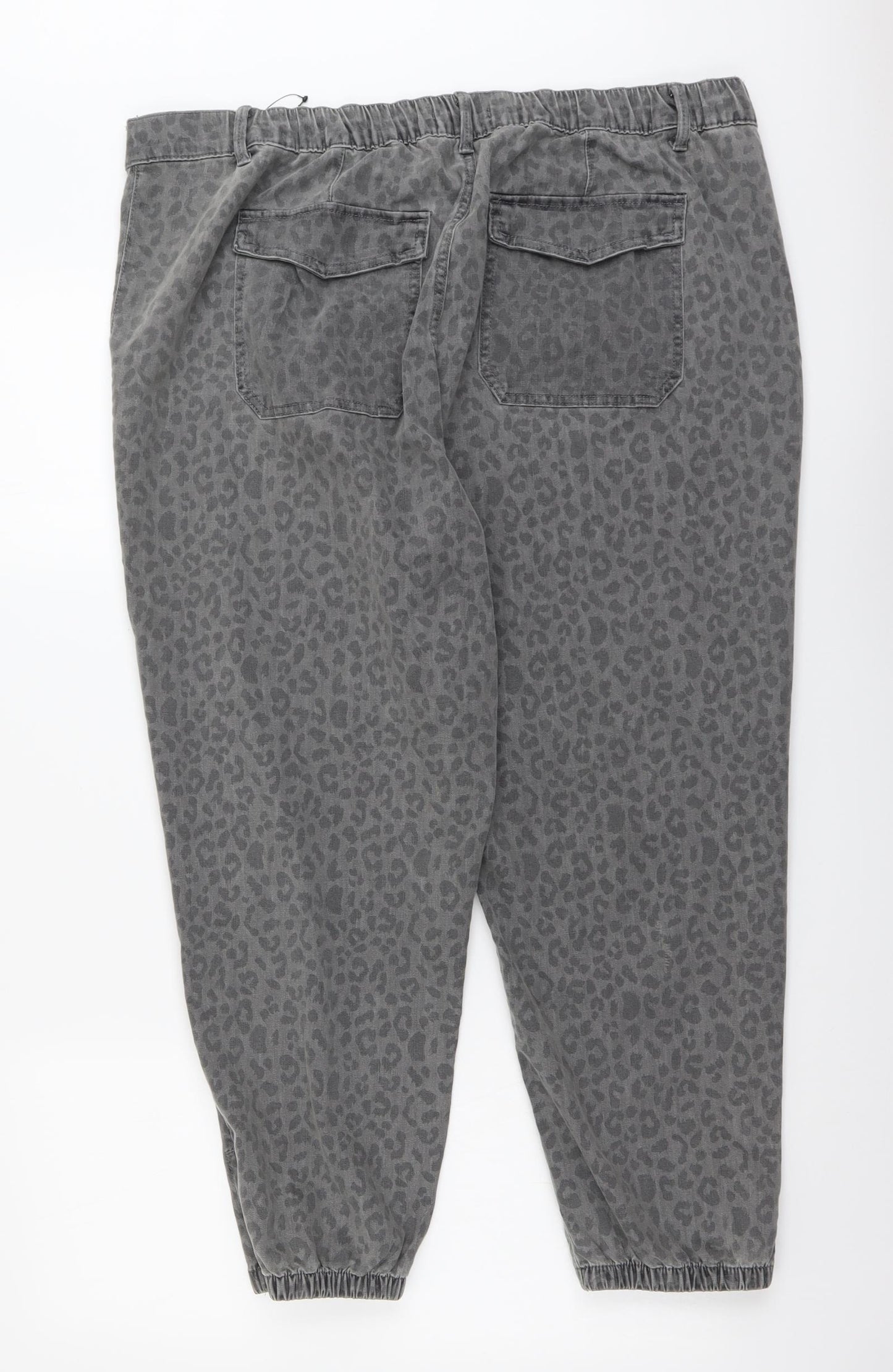 Marks and Spencer Womens Grey Animal Print Cotton Tapered Jeans Size 20 L25 in Regular Button - Leopard Print