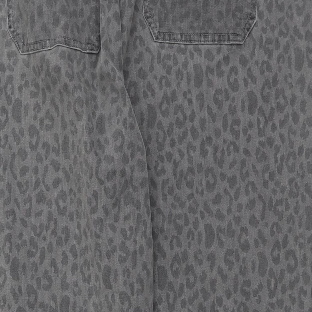 Marks and Spencer Womens Grey Animal Print Cotton Tapered Jeans Size 20 L25 in Regular Button - Leopard Print