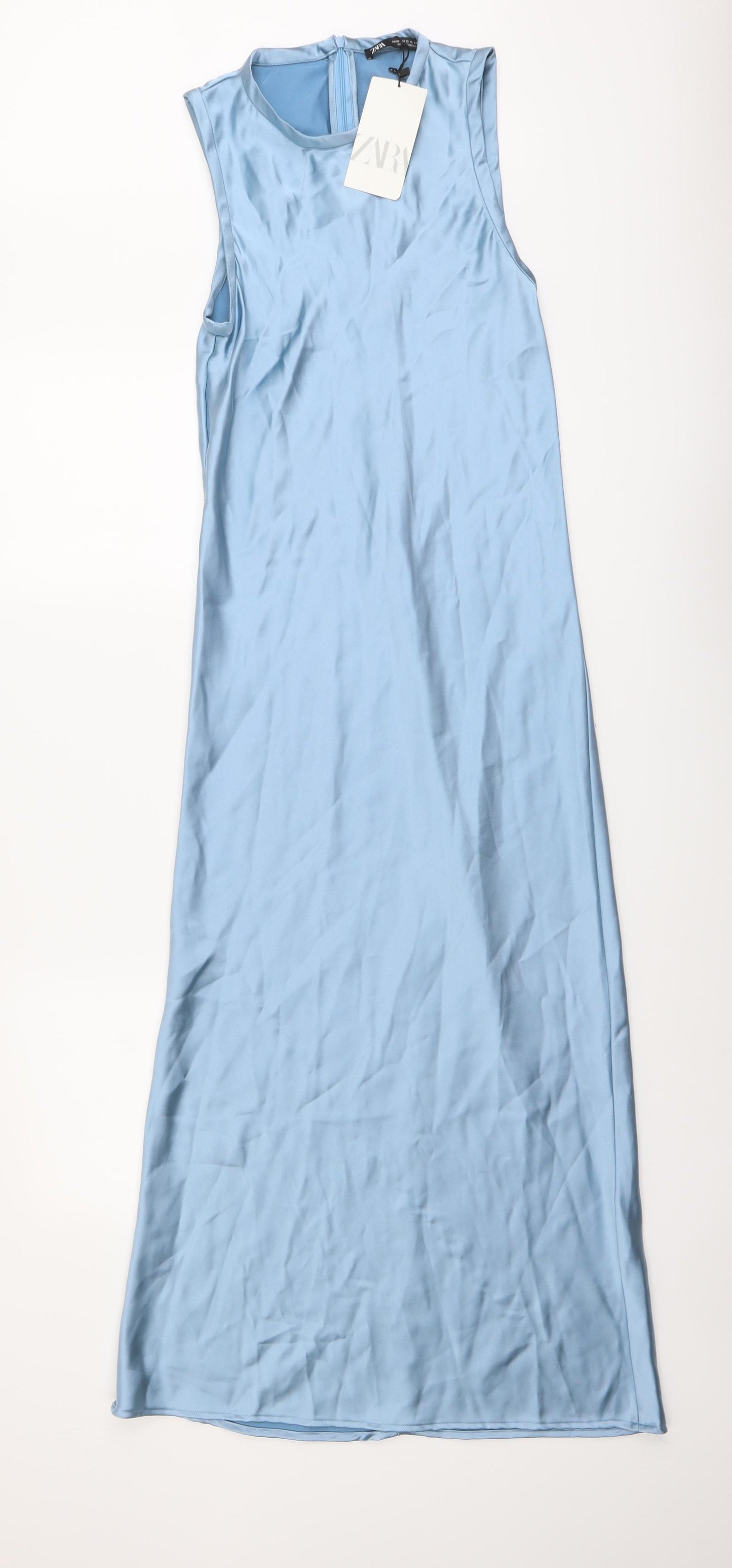 Zara Womens Blue Polyester Maxi Size XS Round Neck Zip
