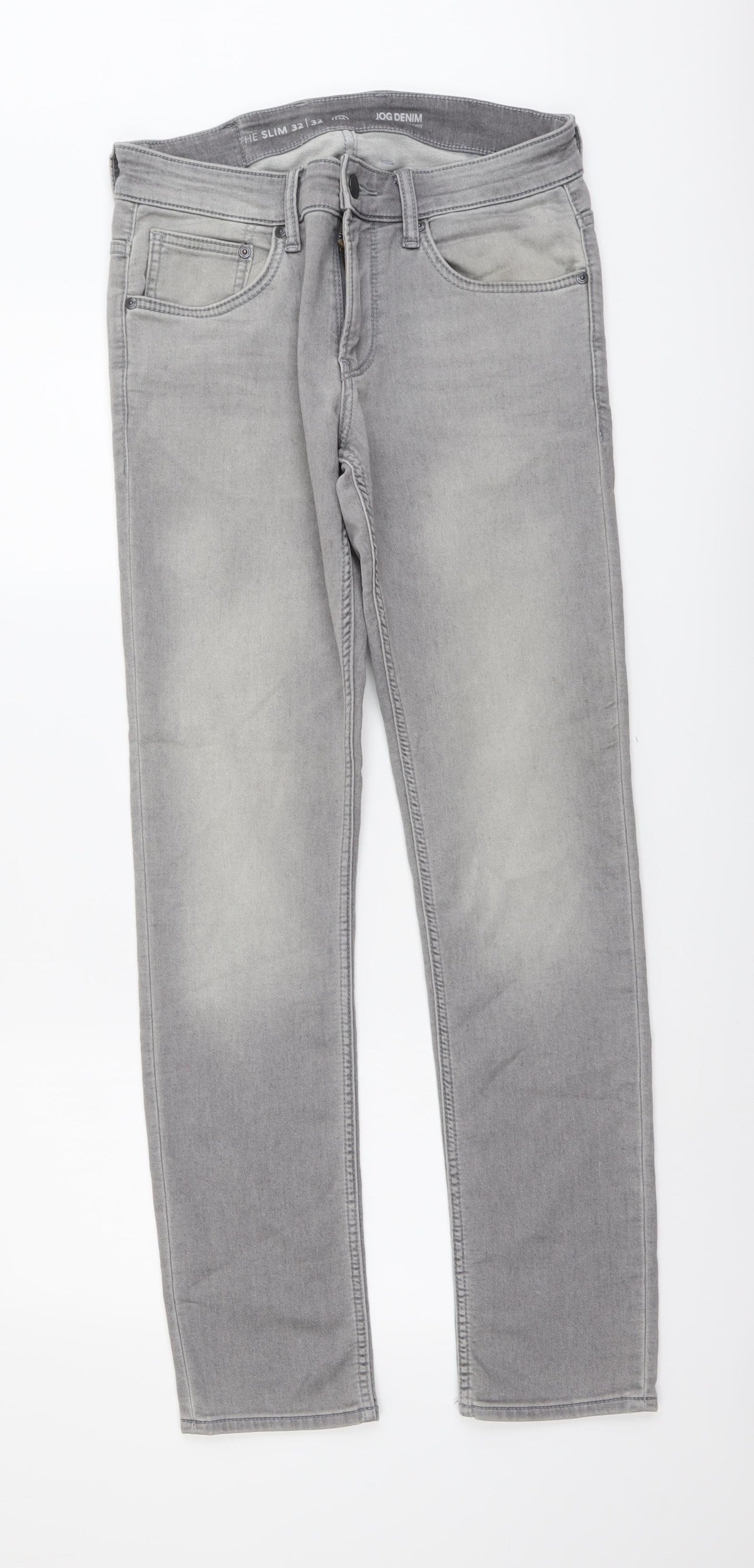 C&A Mens Grey Cotton Straight Jeans Size 32 in L32 in Slim Button