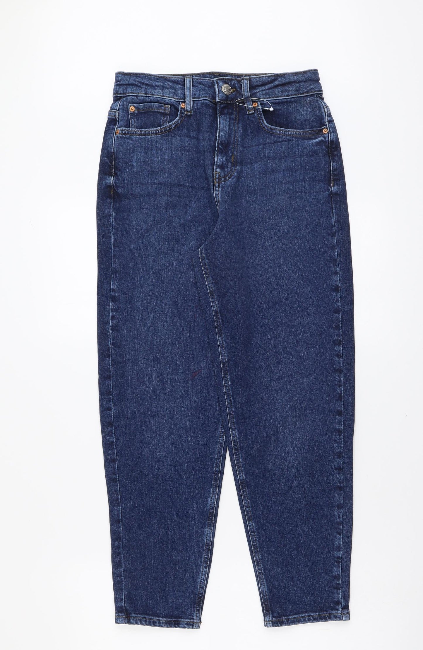 Marks and Spencer Womens Blue Cotton Mom Jeans Size 8 L25 in Regular Button