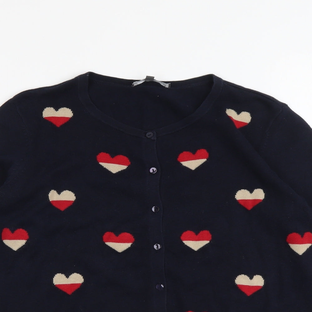 Laura Ashley Womens Blue Scoop Neck Geometric Acrylic Cardigan Jumper Size 12 - Hearts