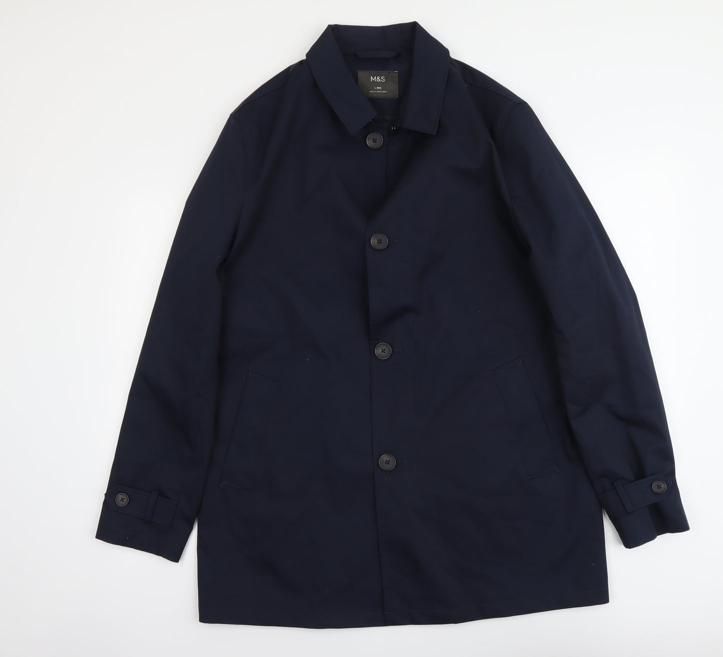 Marks and Spencer Mens Blue Overcoat Coat Size L Button