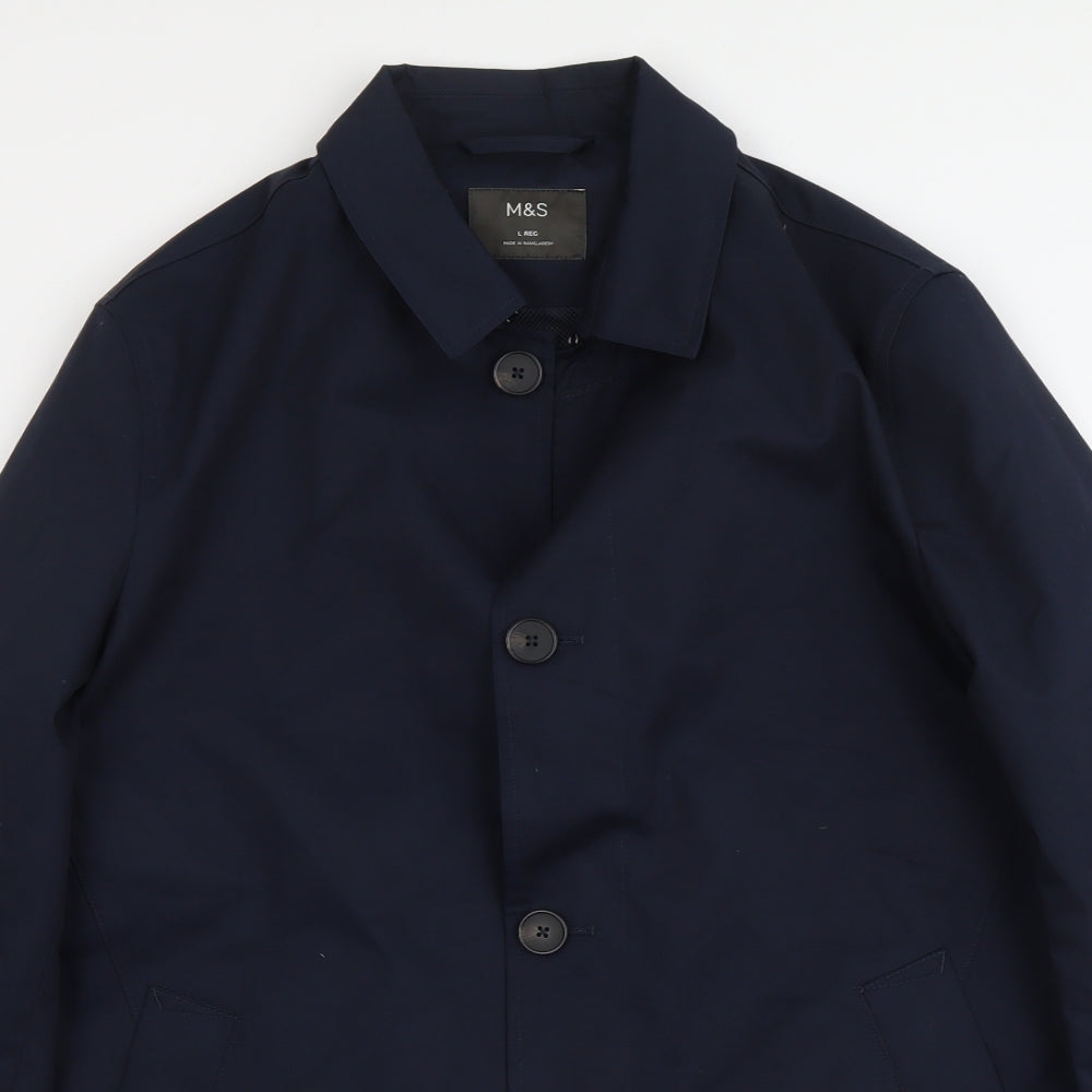 Marks and Spencer Mens Blue Overcoat Coat Size L Button