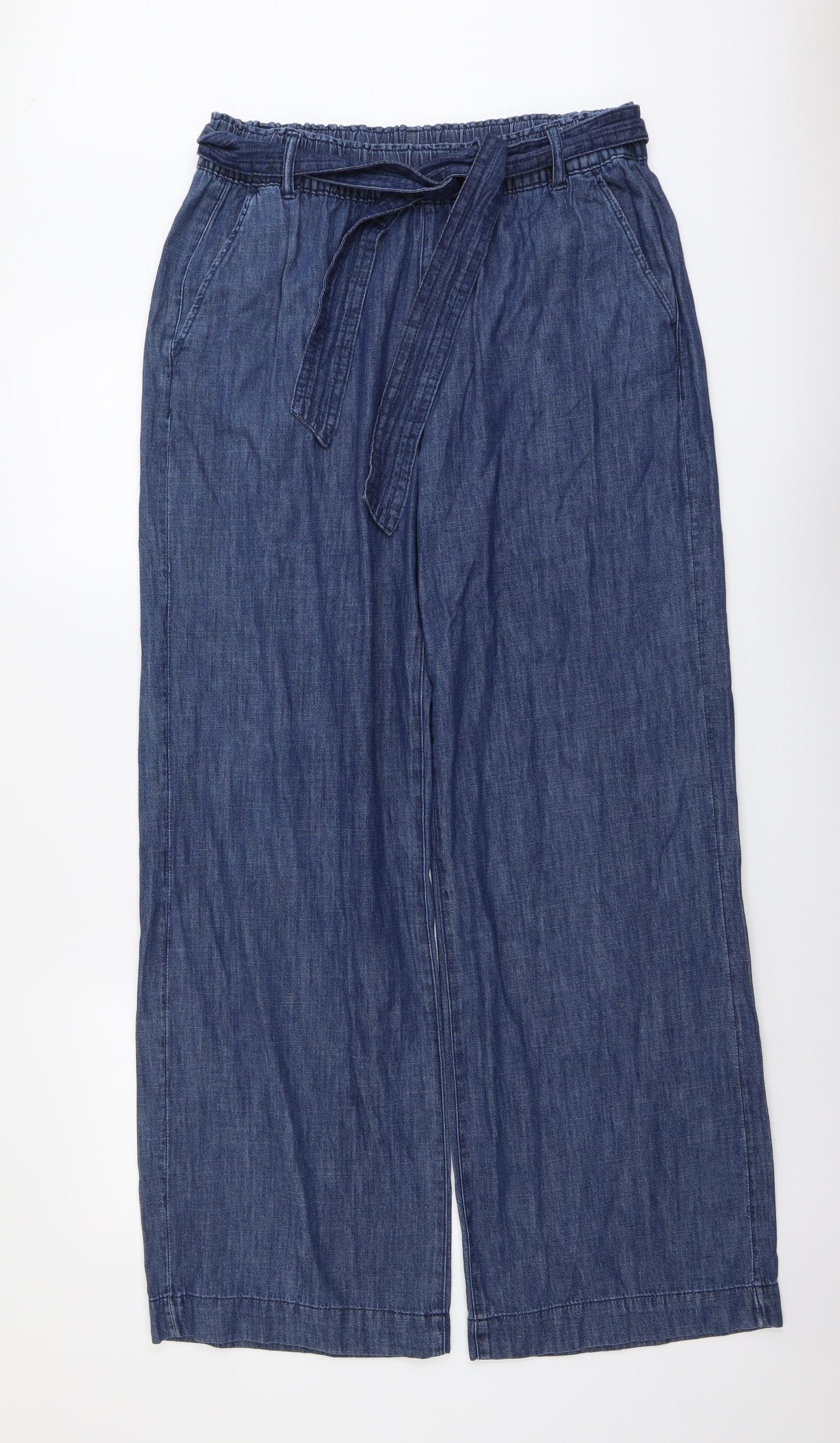 Marks and Spencer Womens Blue Cotton Trousers Size 14 L31 in Regular