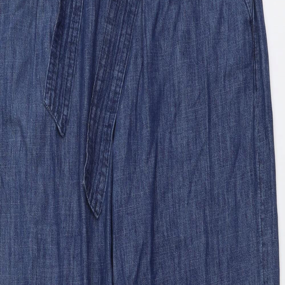 Marks and Spencer Womens Blue Cotton Trousers Size 14 L31 in Regular