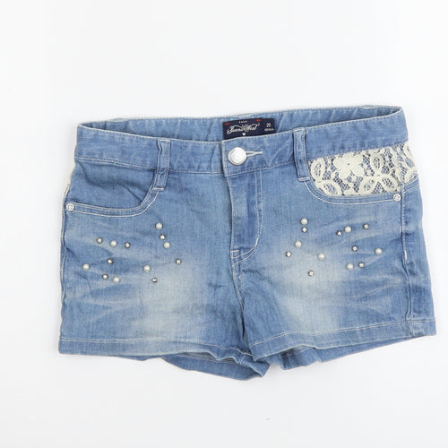 Beans West Womens Blue Cotton Boyfriend Shorts Size 25 in L3 in Regular Button - Lace Detail