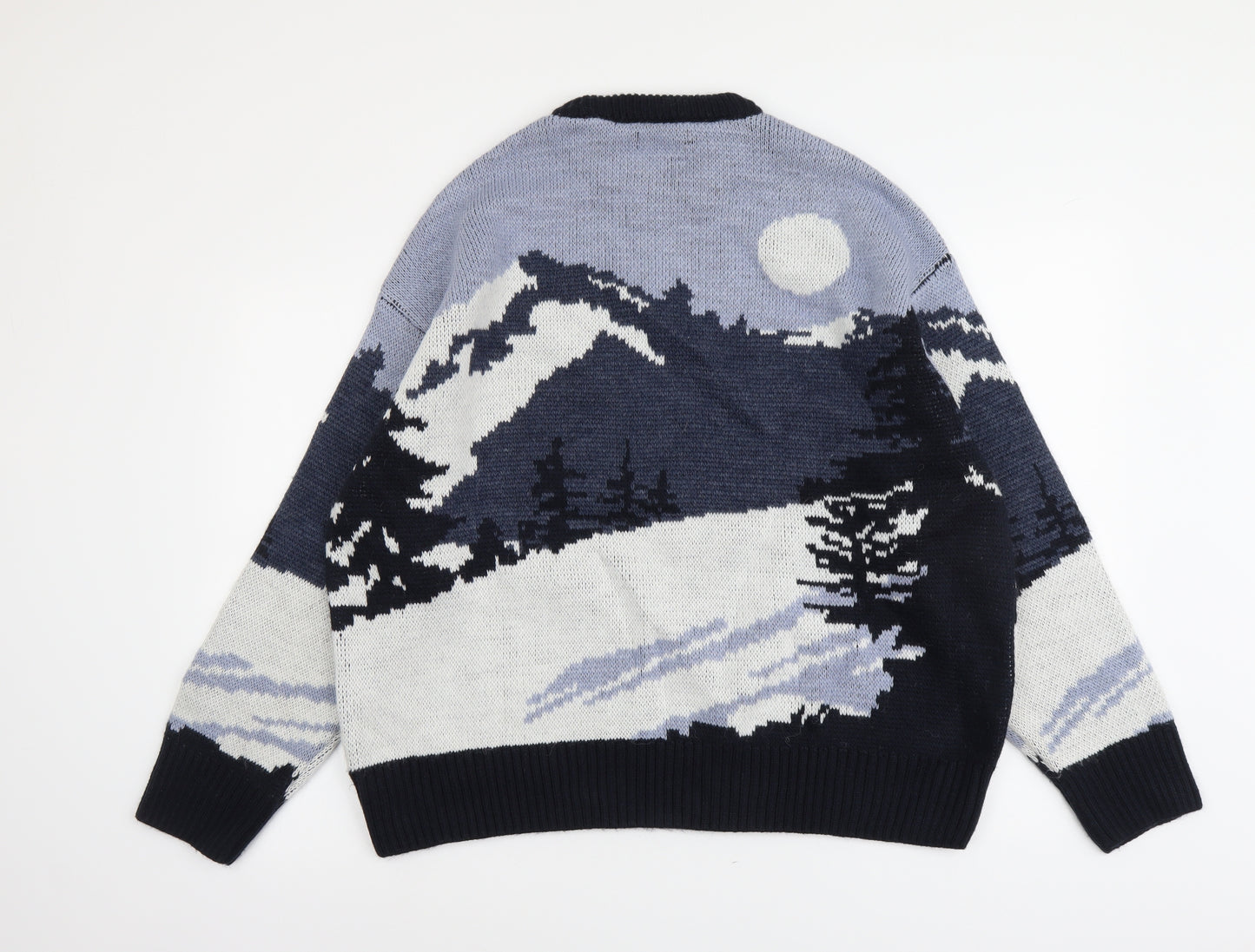 Zara Mens Multicoloured Round Neck Geometric Acrylic Pullover Jumper Size S Long Sleeve - Winterscape