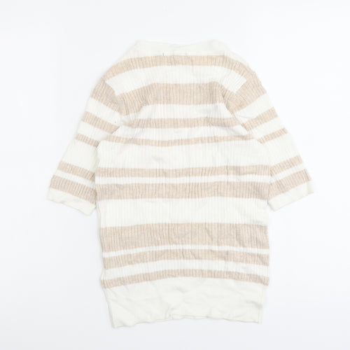 Marks and Spencer Womens Beige Scoop Neck Striped Viscose Pullover Jumper Size 8
