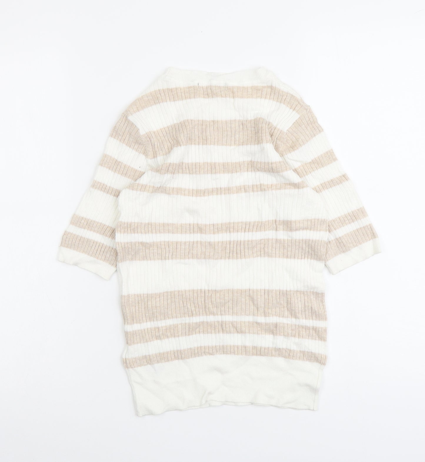 Marks and Spencer Womens Beige Scoop Neck Striped Viscose Pullover Jumper Size 8