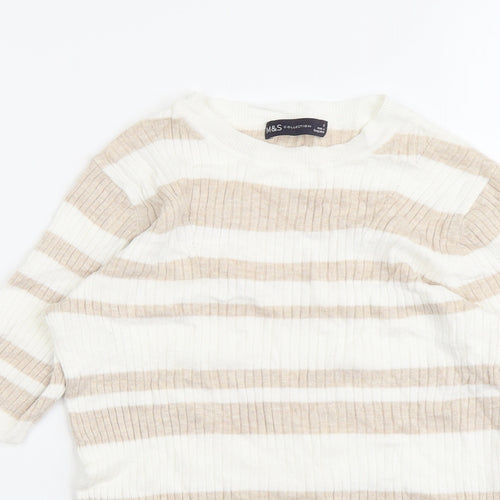 Marks and Spencer Womens Beige Scoop Neck Striped Viscose Pullover Jumper Size 8