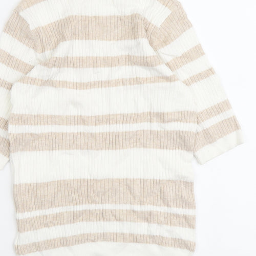 Marks and Spencer Womens Beige Scoop Neck Striped Viscose Pullover Jumper Size 8