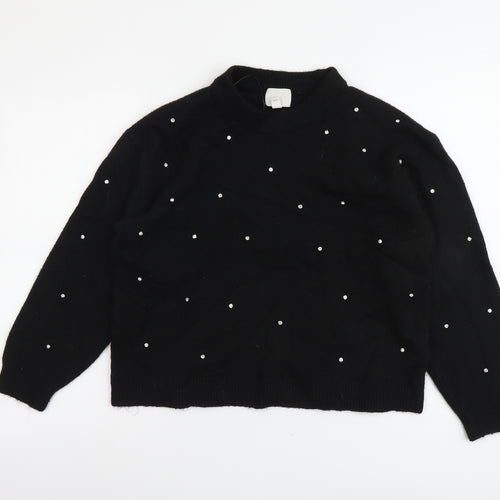 H&M Womens Black Round Neck Polka Dot Polyester Pullover Jumper Size S