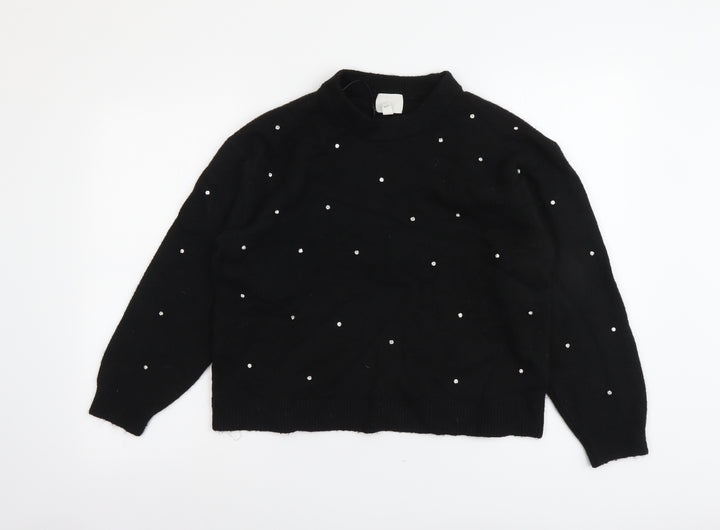 H&M Womens Black Round Neck Polka Dot Polyester Pullover Jumper Size S