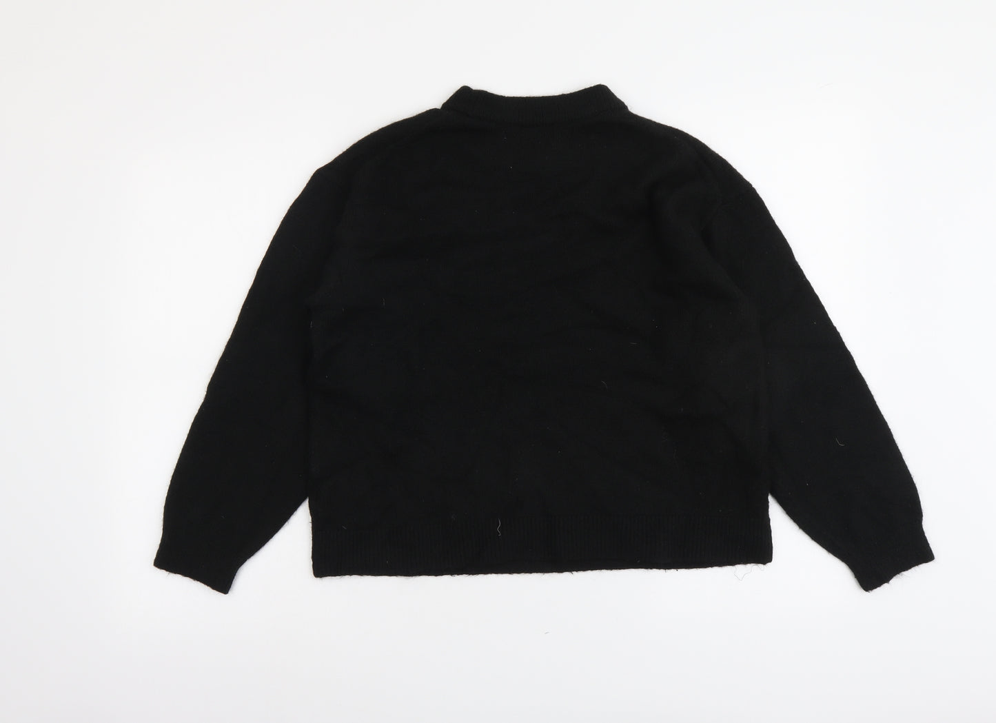 H&M Womens Black Round Neck Polka Dot Polyester Pullover Jumper Size S