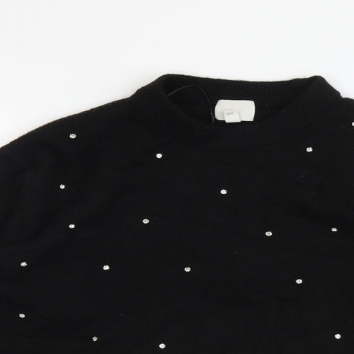 H&M Womens Black Round Neck Polka Dot Polyester Pullover Jumper Size S
