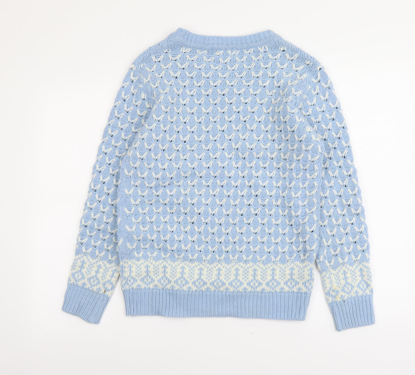 Damart Womens Blue Scoop Neck Geometric Acrylic Pullover Jumper Size 10