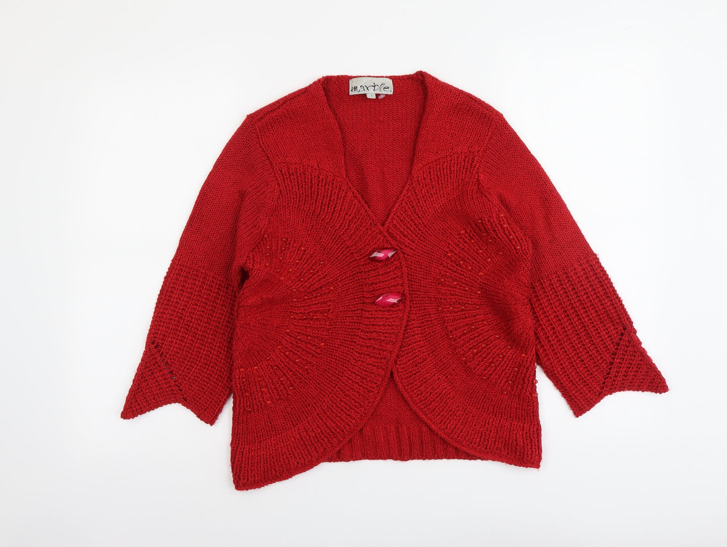 Marble Womens Red V-Neck Acrylic Cardigan Jumper Size S
