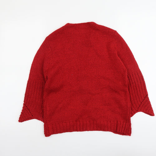 Marble Womens Red V-Neck Acrylic Cardigan Jumper Size S