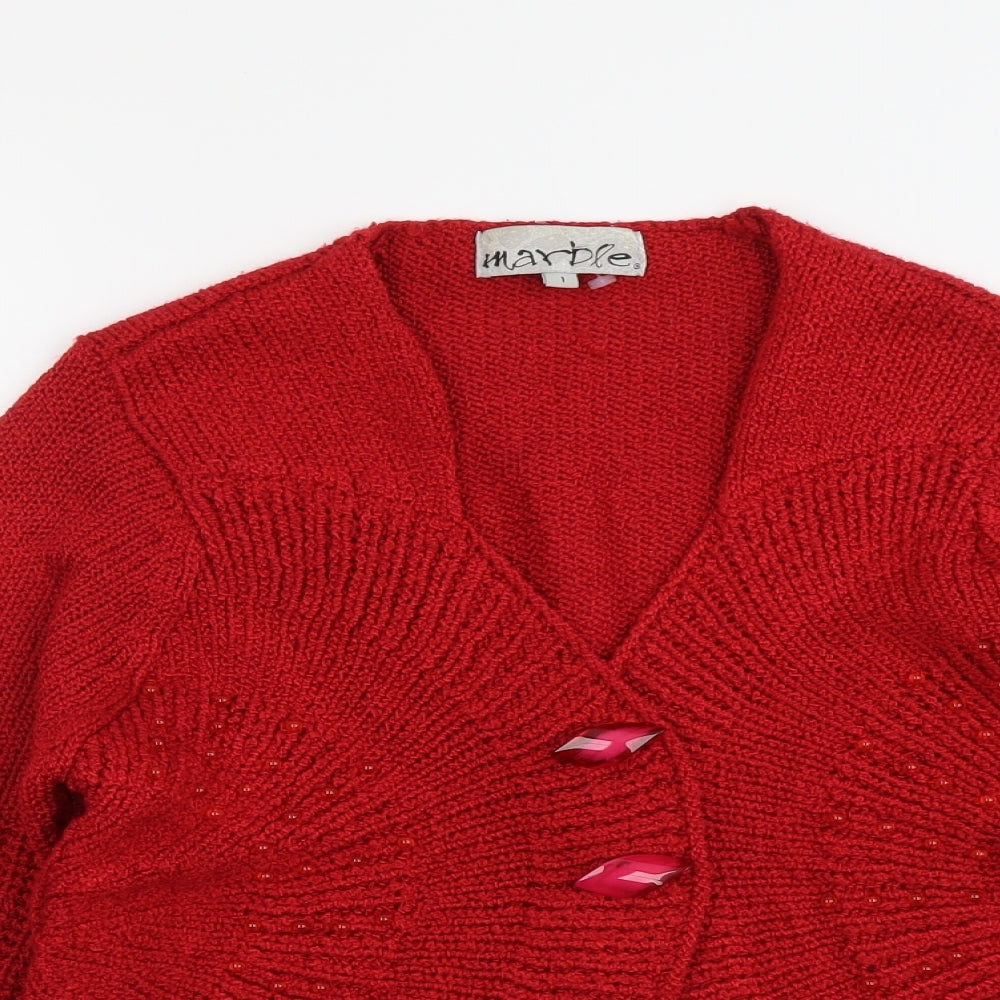 Marble Womens Red V-Neck Acrylic Cardigan Jumper Size S
