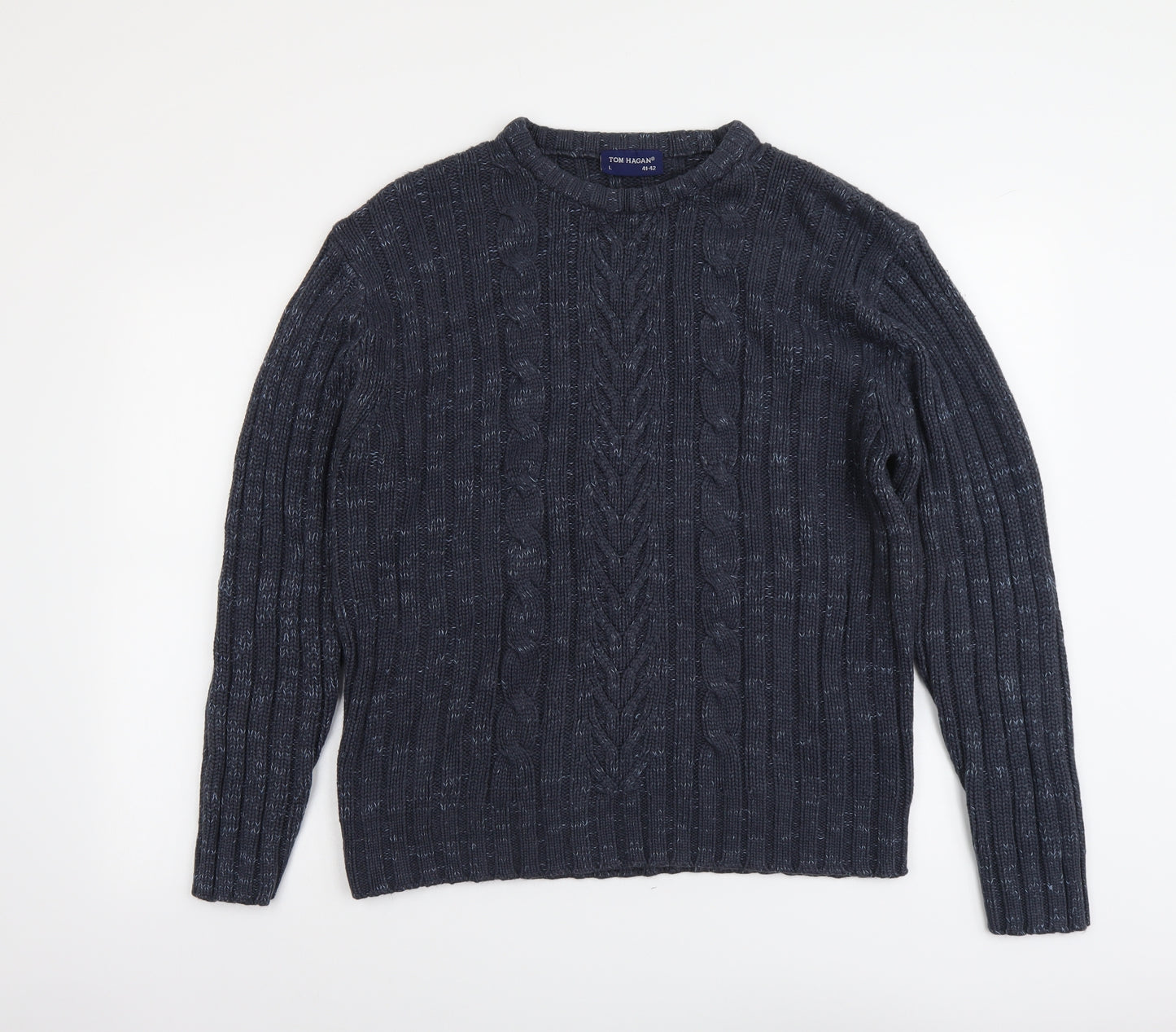 Tom Hagan Mens Blue Round Neck Acrylic Pullover Jumper Size L Long Sleeve