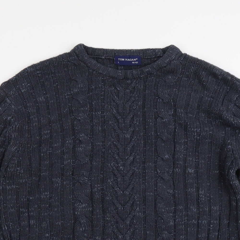 Tom Hagan Mens Blue Round Neck Acrylic Pullover Jumper Size L Long Sleeve