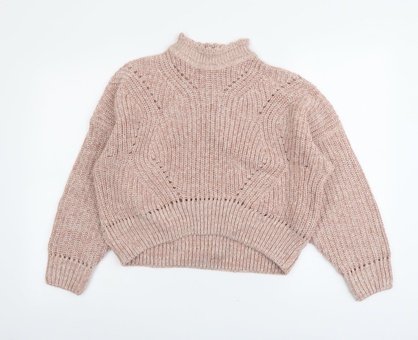 New Look Womens Pink Mock Neck Acrylic Pullover Jumper Size M - Cropped