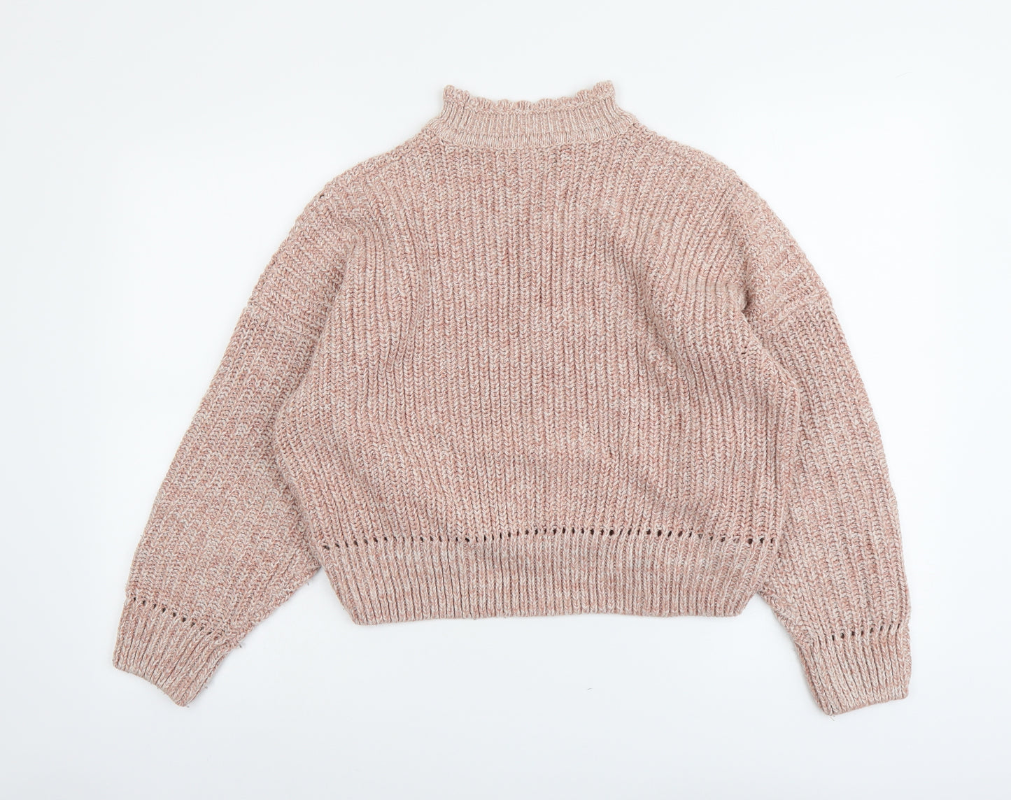 New Look Womens Pink Mock Neck Acrylic Pullover Jumper Size M - Cropped