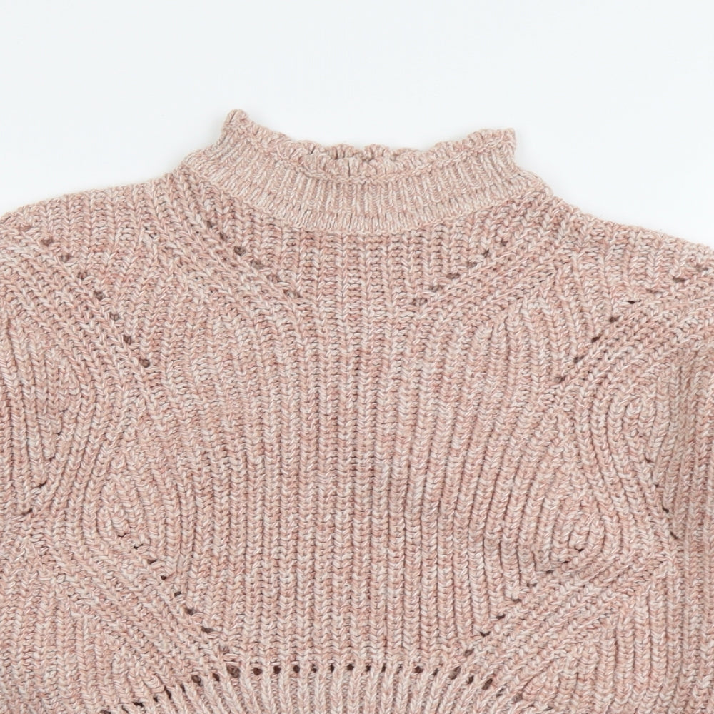 New Look Womens Pink Mock Neck Acrylic Pullover Jumper Size M - Cropped