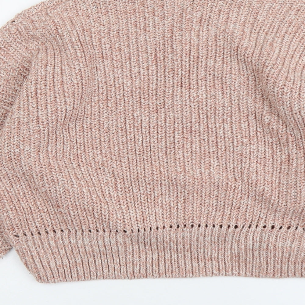 New Look Womens Pink Mock Neck Acrylic Pullover Jumper Size M - Cropped