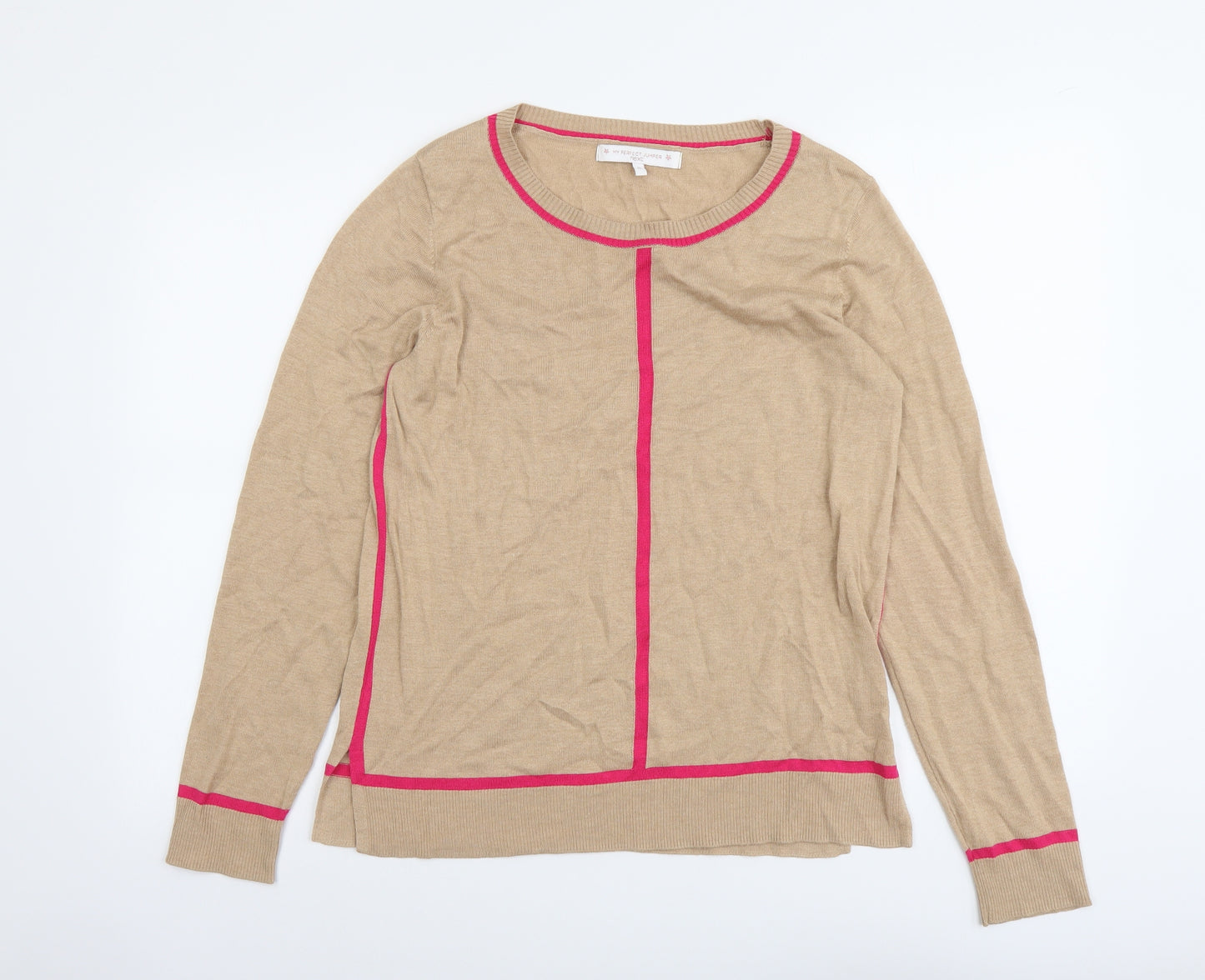 NEXT Womens Beige Scoop Neck Polyester Pullover Jumper Size 12 - Heart Elbow Detail