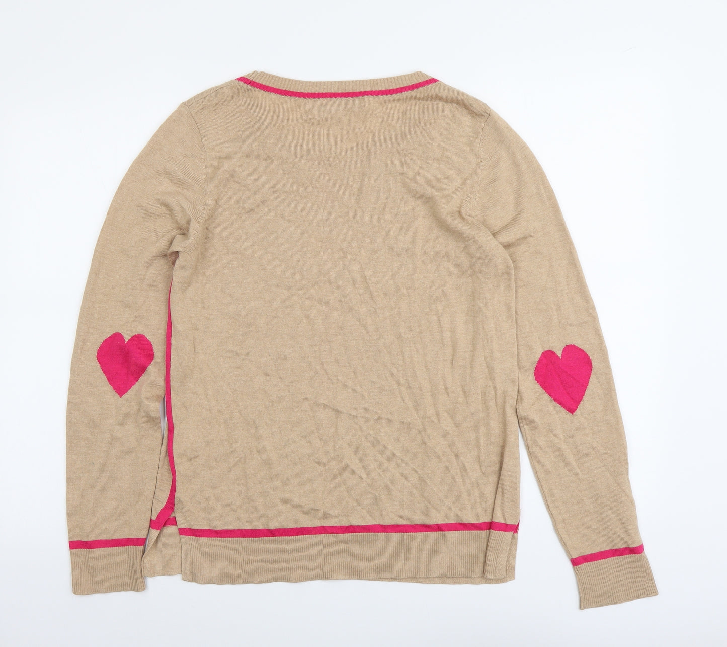 NEXT Womens Beige Scoop Neck Polyester Pullover Jumper Size 12 - Heart Elbow Detail