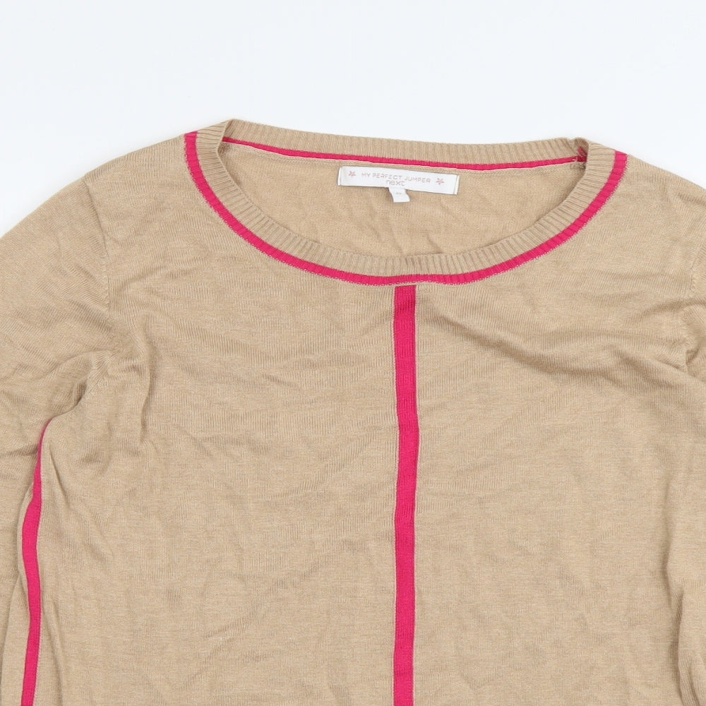 NEXT Womens Beige Scoop Neck Polyester Pullover Jumper Size 12 - Heart Elbow Detail