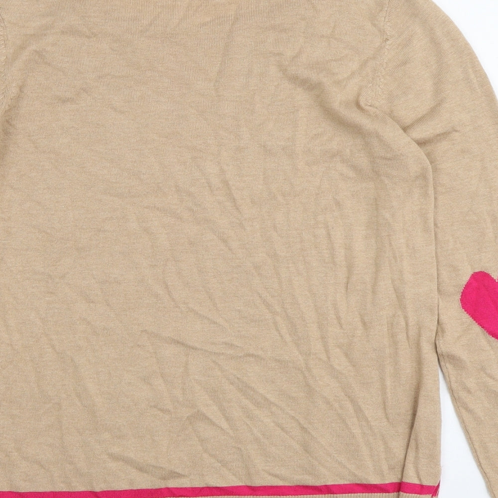 NEXT Womens Beige Scoop Neck Polyester Pullover Jumper Size 12 - Heart Elbow Detail