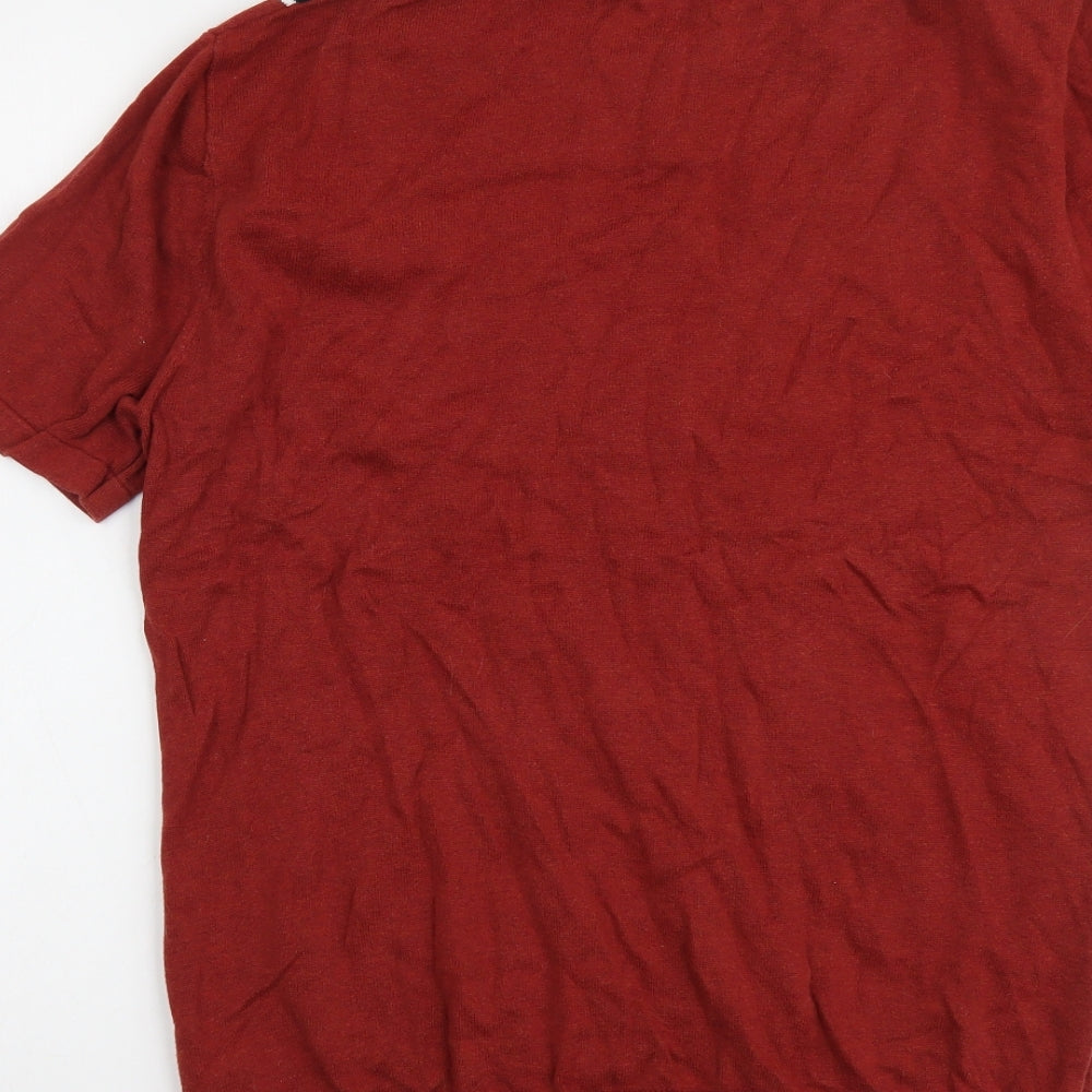 NEXT Mens Red Round Neck Striped Cotton Pullover Jumper Size L Short Sleeve