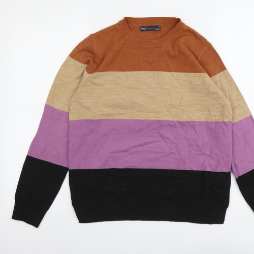 Marks and Spencer Womens Multicoloured Scoop Neck Acrylic Pullover Jumper Size 12 - Colourblock