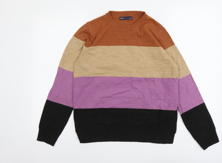 Marks and Spencer Womens Multicoloured Scoop Neck Acrylic Pullover Jumper Size 12 - Colourblock