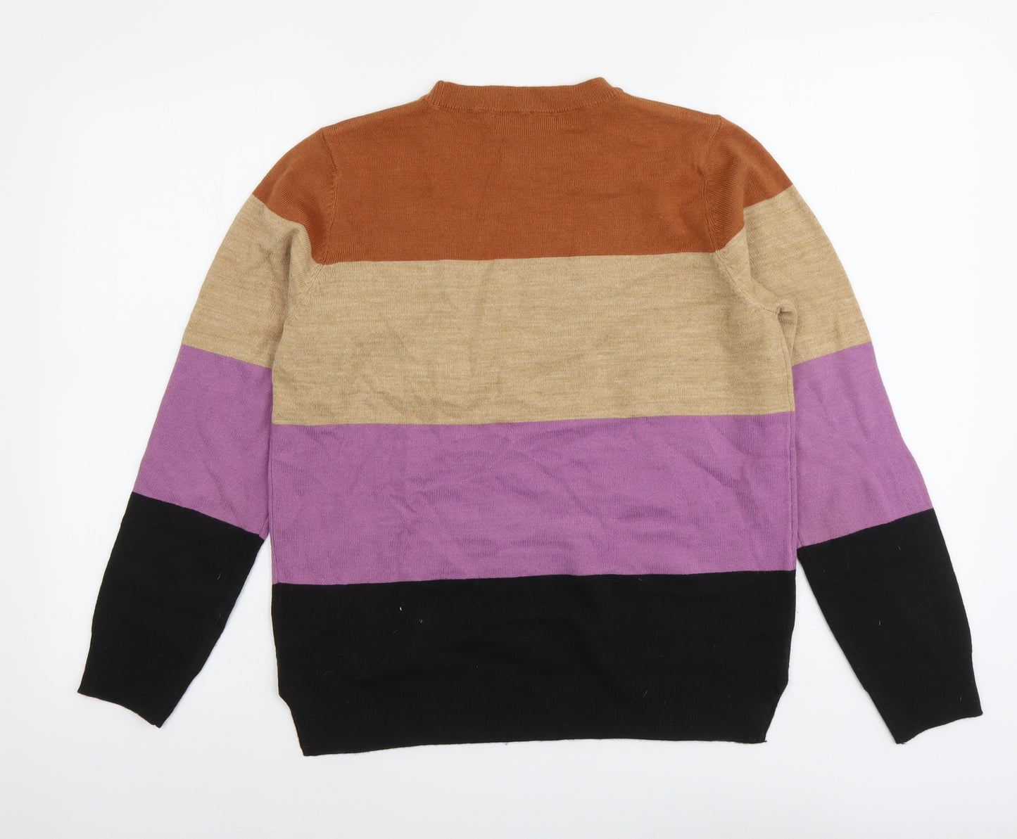 Marks and Spencer Womens Multicoloured Scoop Neck Acrylic Pullover Jumper Size 12 - Colourblock